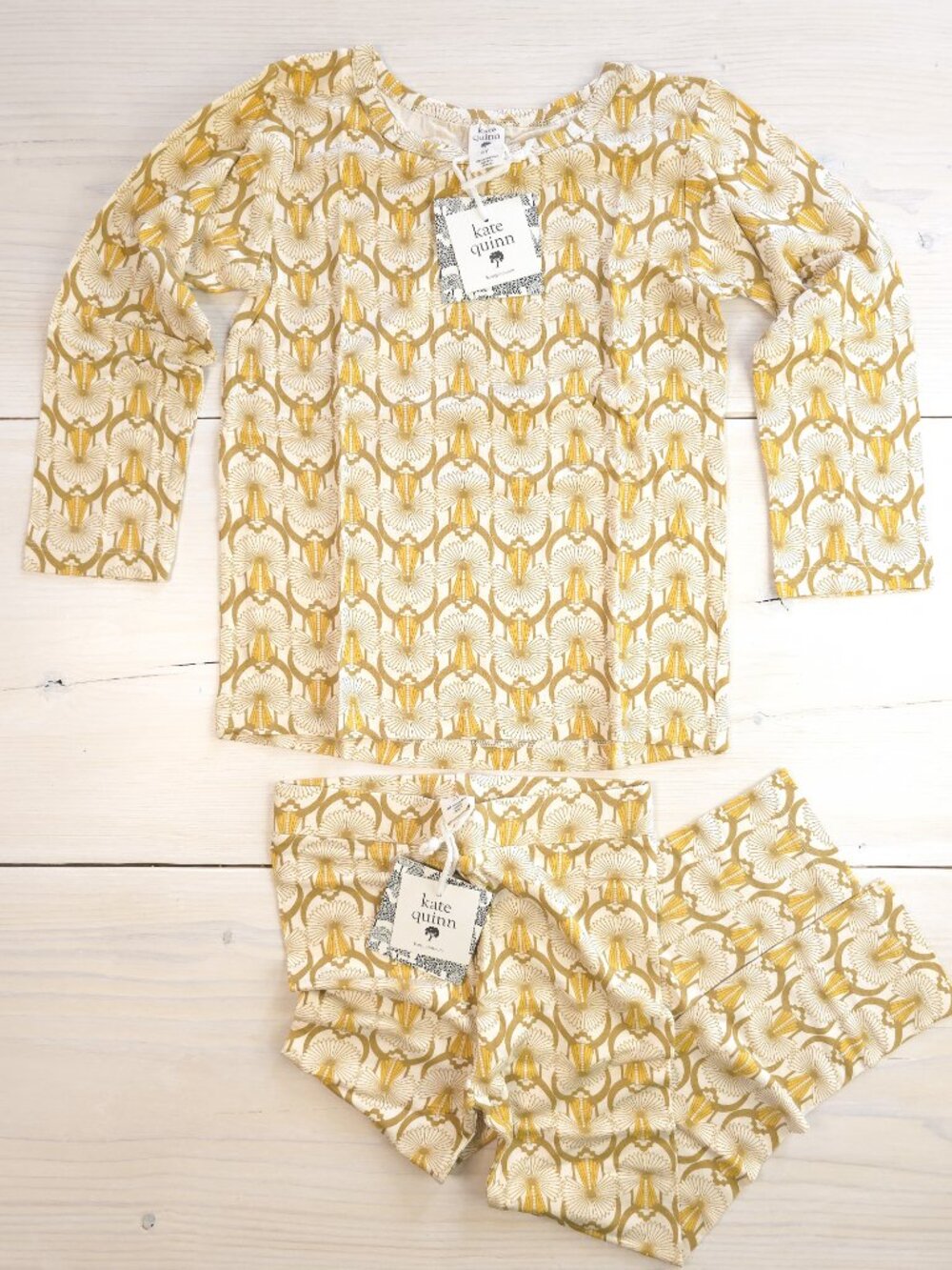 Kate Quinn Art Deco Neutral Kids Classic Legging in 5Y and Long Sleeve Tee in 6Y